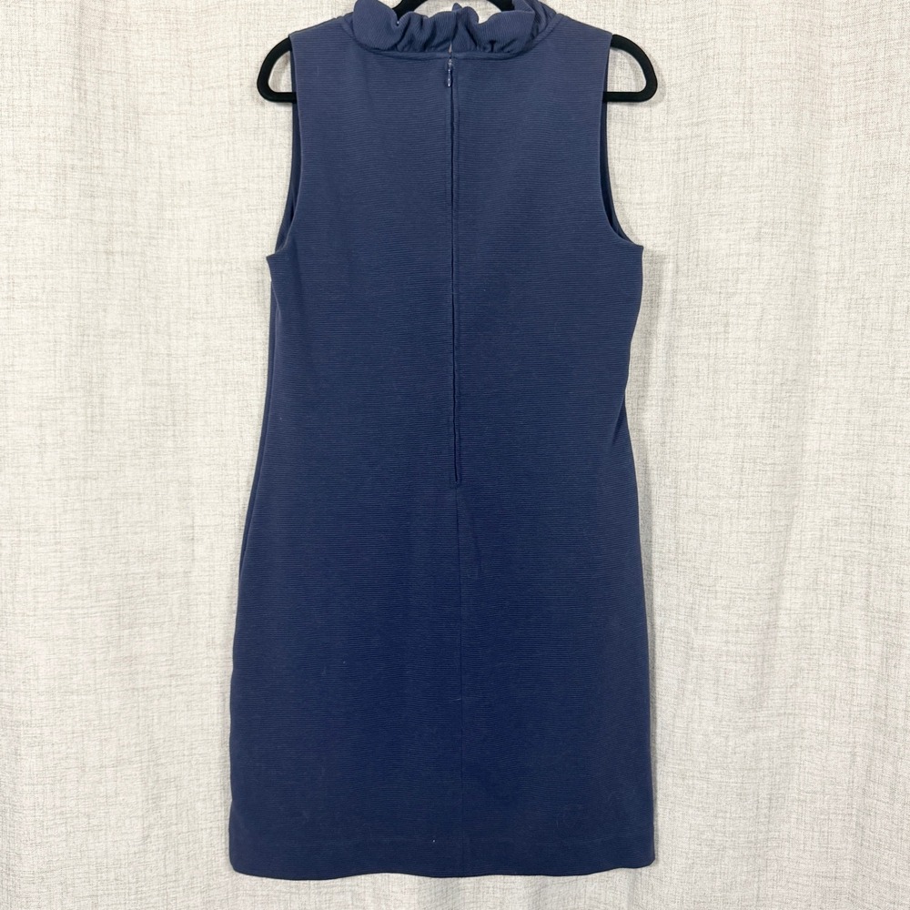 Lilly Pulitzer Shift Dress L Navy Blue Ruffle V-Neck Sleeveless Coastal Nautical - Picture 7 of 7